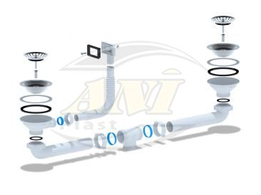 Set for double sink with flange 3 1/2