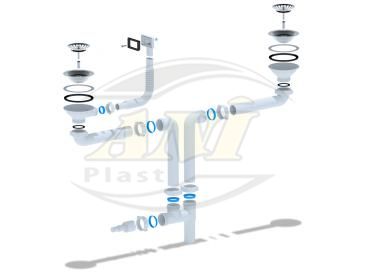 Set for double sink, universal different-level 600 with flange 3 1/2