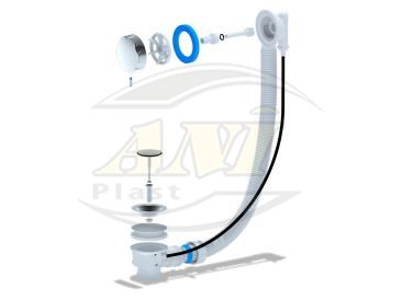 Bath pop-up waste and overflow 520mm, metal