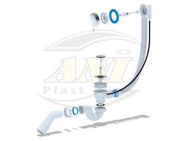 Bath pop-up waste, overflow and direct flow trap, 520mm with outlet pipe 45 40x50, metal
