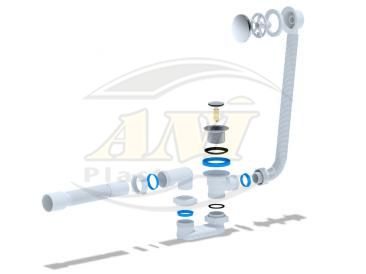 Bath trap Ani with outlet and overflow,flat body, click-clack, with tube 375*40*50