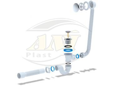 Bath trap Ani with outlet and overflow, click-clack, with tube 375*40*50