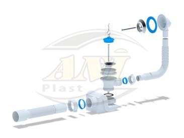 Bath trap Ani with outlet and overflow, click-clack, with tube 375*40*50