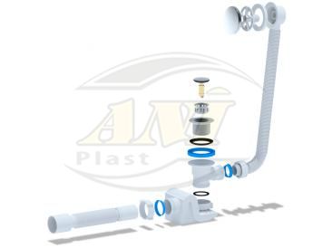 Bath trap Ani with outlet and overflow, click-clack, with tube 375*40*50, grid