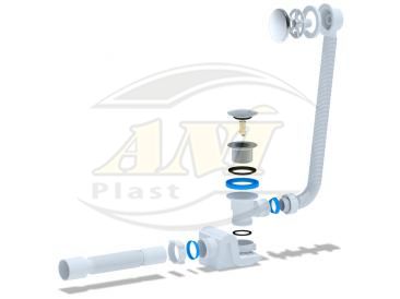 Bath trap Ani with outlet and overflow,flat body, click-clack, with tube 375*40*50