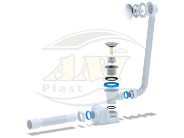 Bath trap Ani with outlet and overflow,flat body, click-clack, grid, with tube 375*40*50