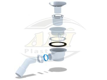 Siphon for shower tray 1 1/2 ** 90, h 65, the transition tube 45°40*50, chrome