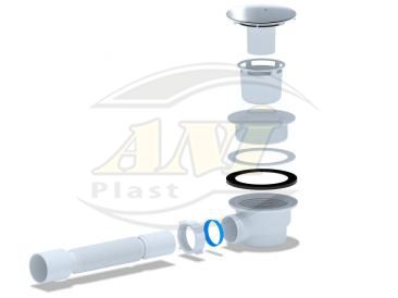 Siphon for shower tray 1 1/2 ** 90, h 65 with pipe 375 * 40/50 chrome
