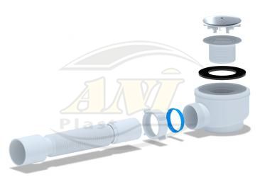 Siphon for shower tray 1 1/2 ** 50 with tube 375*40/50, chrome