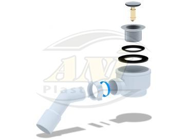 Siphon for shower trap 1 1/2 “* 50/60, click-clack, transition pipe 45°40*50, chrome