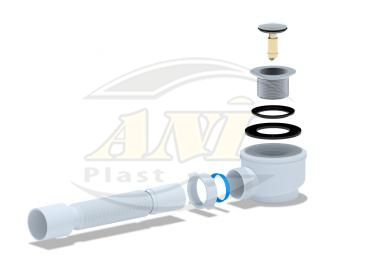 Siphon for shower trap 1 1/2 “* 50/60, click-clack, with tube 375*40/50, chrome