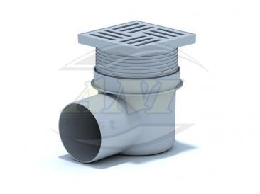 Horizontal trap 110 mm adjustable, with plastic grid 150x150 mm.