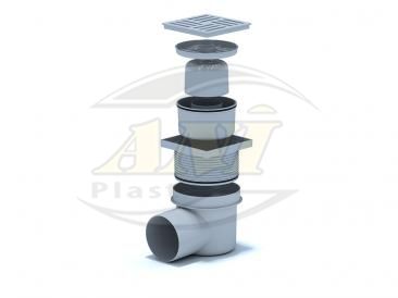 Horizontal trap 110 mm adjustable, with plastic grid 150x150 mm.