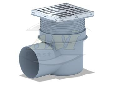 Horizontal trap 110 mm adjustable, with ss grid 150x150 mm.