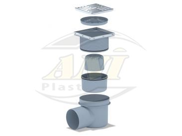 Horizontal trap 110 mm adjustable, with ss grid 150x150 mm.