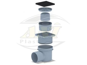 Horizontal trap 110 mm adjustable, with cast-iron grid 150x150 mm.