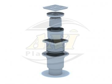 Vertical trap 110 mm adjustable, with plastic grid 150x150 mm.