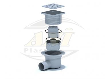 Horizontal trap 50 mm adjustable, plastic grid 100х100 mm.