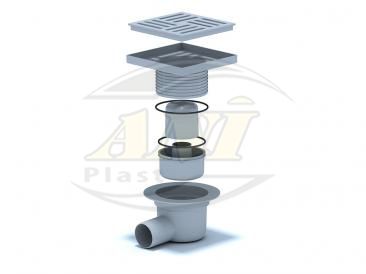 Horizontal trap 50 mm adjustable, plastic grid 150х150 mm.
