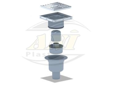 Vertical trap 50 mm adjustable, with ss grid 150x150 mm.