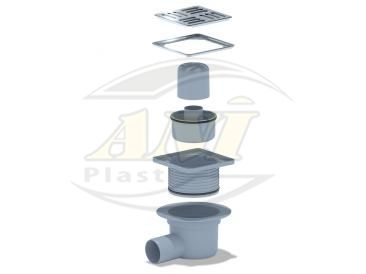 Vertical trap 50 mm adjustable, with ss grid and edging 120x120 mm