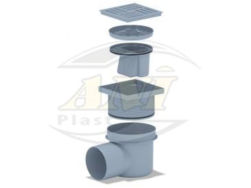 Horizontal trap 110 mm adjustable, with plastic grid 150x150 mm. Dry.