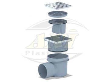 Horizontal trap 110 mm adjustable, with ss grid 150x150 mm. Dry.