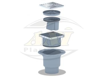 Vertical trap 110 mm adjustable, with ss grid 150x150 mm. Dry.