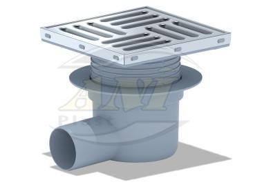 Horizontal trap 50 mm adjustable, with grid 150x150 mm metal. Dry