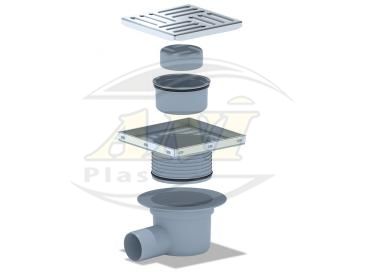 Horizontal trap 50 mm adjustable, with grid 150x150 mm metal. Dry