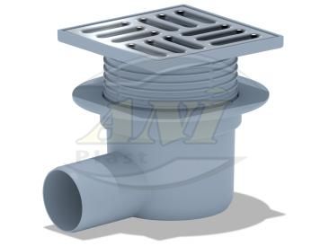 Horizontal trap 50 mm adjustable, with grid 120х120 mm metal. Dry