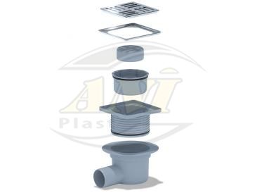 Horizontal trap 50 mm adjustable, with ss grid and edging 120х120 mm. Dry